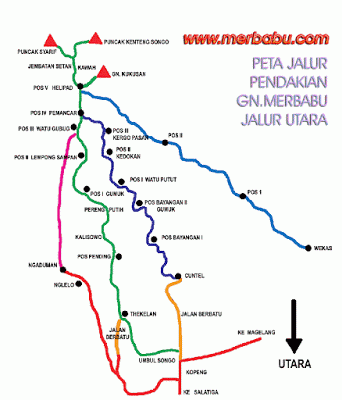 Peta Jalur Pendakian Gunung Merbabu melalui  JALUR WEKAS